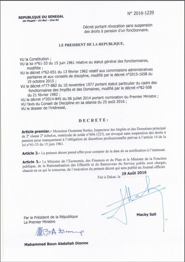 URGENT : Sonko radié par Macky