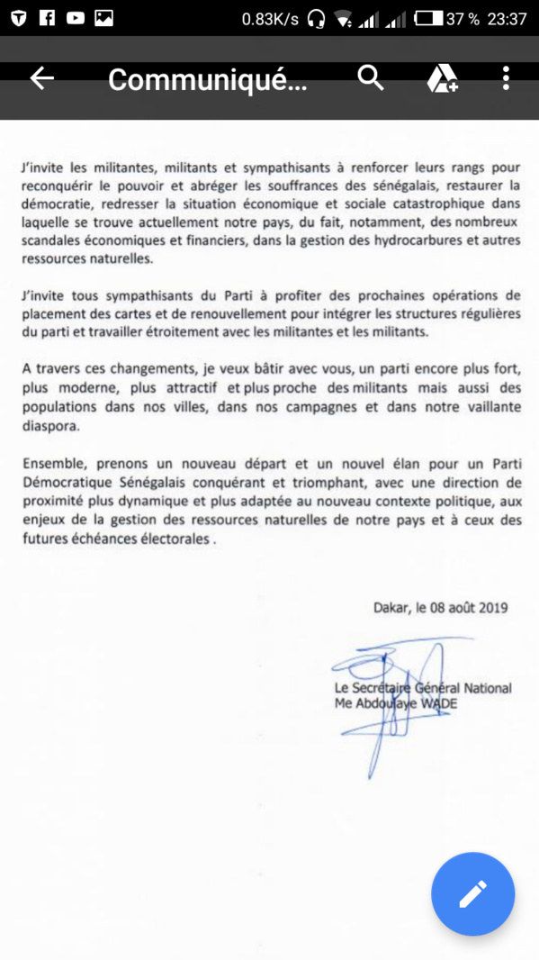 Pds: Wade dissout le Sen, Oumar Sarr & Cie virés