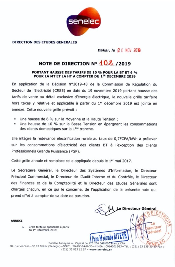 Hausse du Prix de l'électricité : Voici la nouvelle grille tarifaire