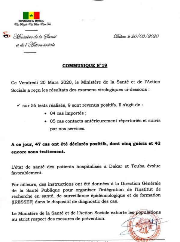 Coronavirus : Le Sénégal compte 47 cas positifs...