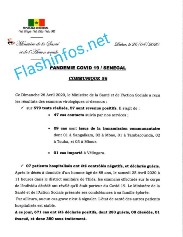 Coronavirus : 8 décès au Sénégal et 57 Nouveaux cas positifs