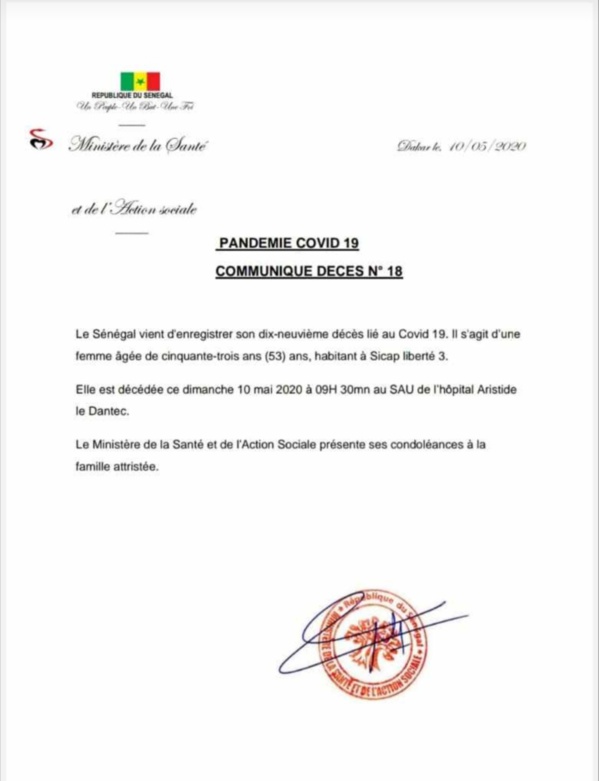 Covid-19 : Le Sénégal enregistre son 19e décès
