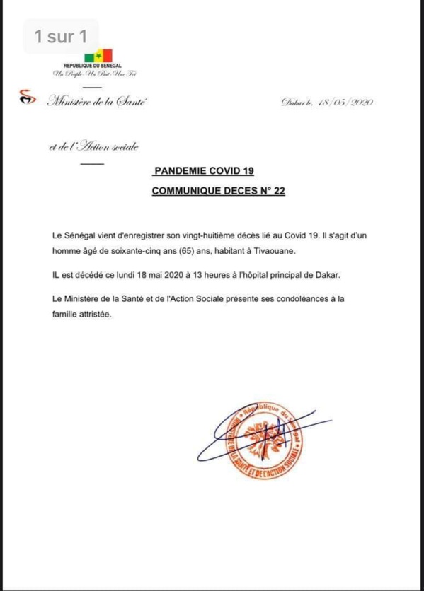 Coronavirus : 28e décès au Sénégal 