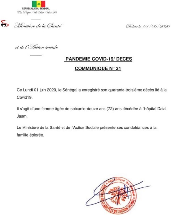 Covid-19 : Le Sénégal enregistre son 43e décès