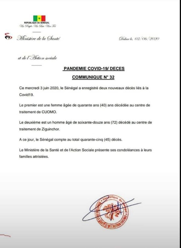 Covid-19 : Encore 2 nouveaux décès à Dakar et Ziguinchor