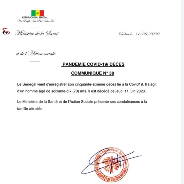 Covid-19 : 56e décès au Sénégal