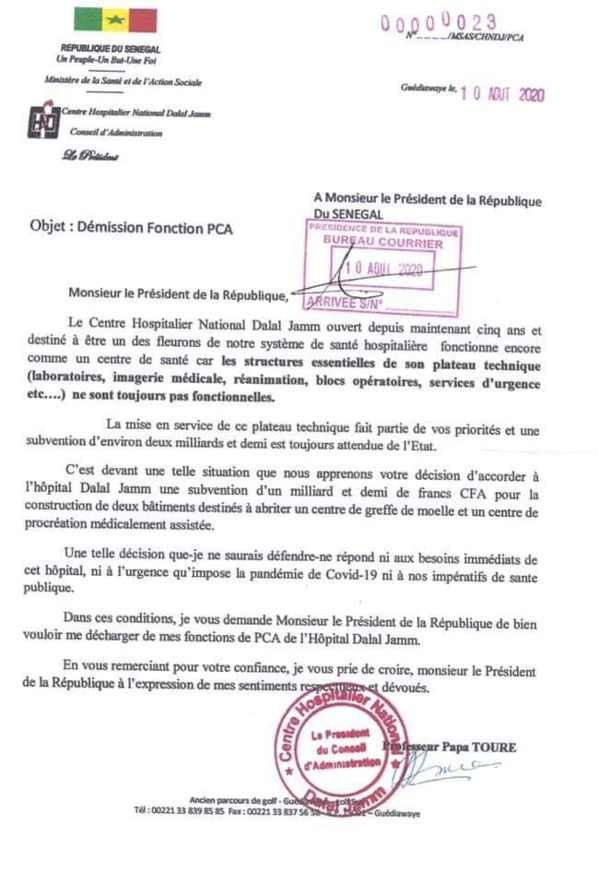 Hôpital Dalal Jamm : Le Pca tacle Macky et démissionne