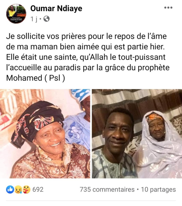 Nécrologie : L'artiste Oumar Ndiaye "Xosluman" a perdu sa mère