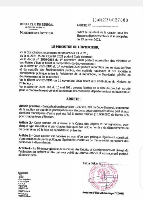 Élections locales de 2022 : La caution fixée à 15millions cfa Élections locales de 2022 : La caution fixée à 15millions cfa