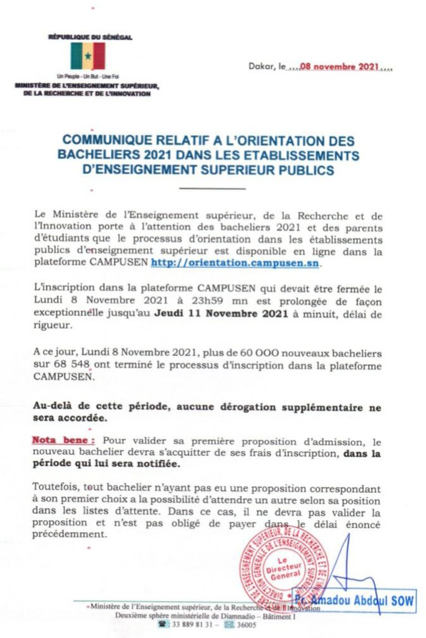 Campusen : Les inscriptions prolongées au 11 novembre prochain