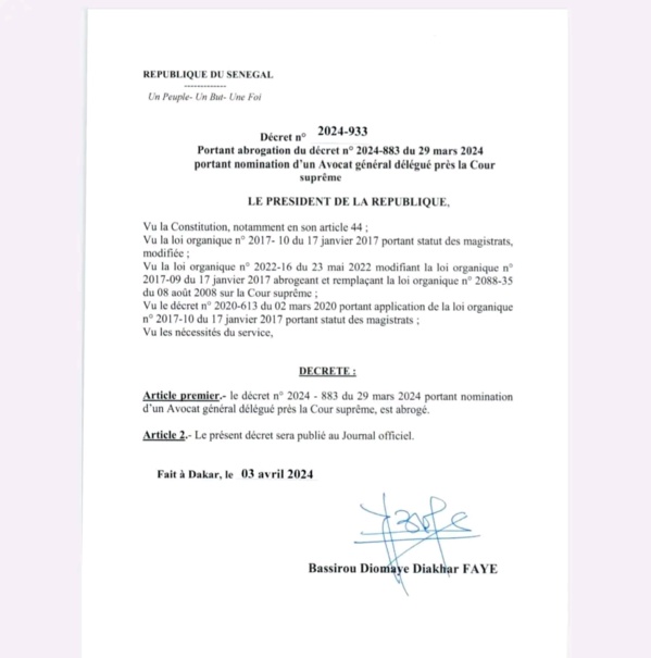 Annulation des nominations de Macky Sall dans la magistrature : Voici les décrets de Bassirou Diomaye Faye