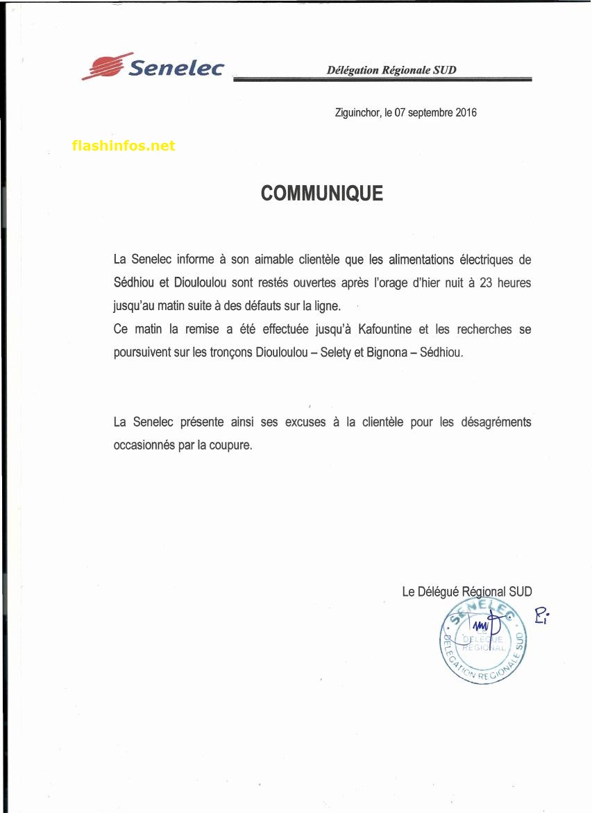 La Senelec de Ziguinchor communique