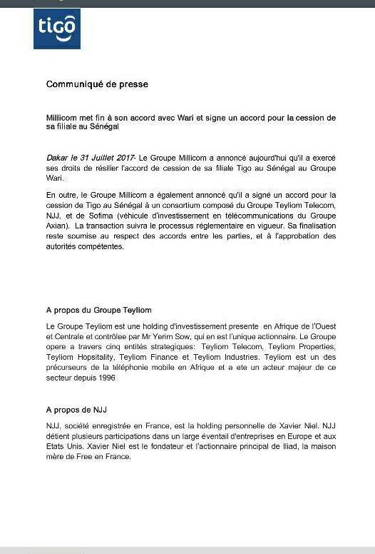 Rupture du contrat entre Wari et Millicom