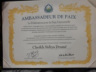 Sommet Mondial de la Paix en Afrique : Elhadj Cheikh Sidya DRAME nommé « Ambassadeur de la Paix »