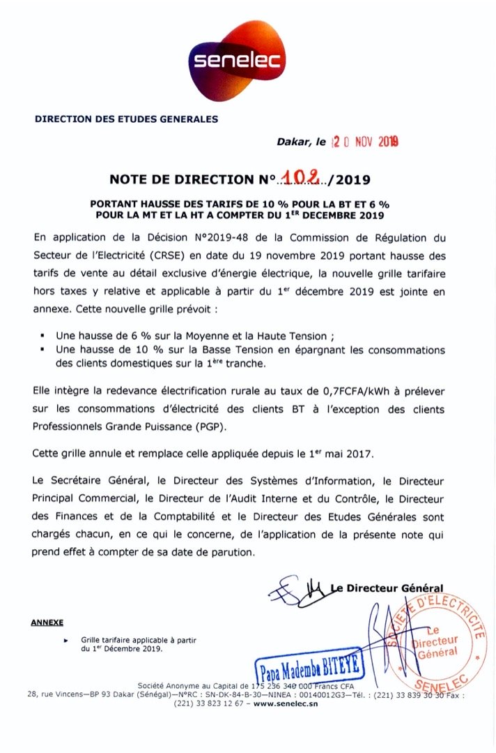 Hausse du Prix de l'électricité : Voici la nouvelle grille tarifaire