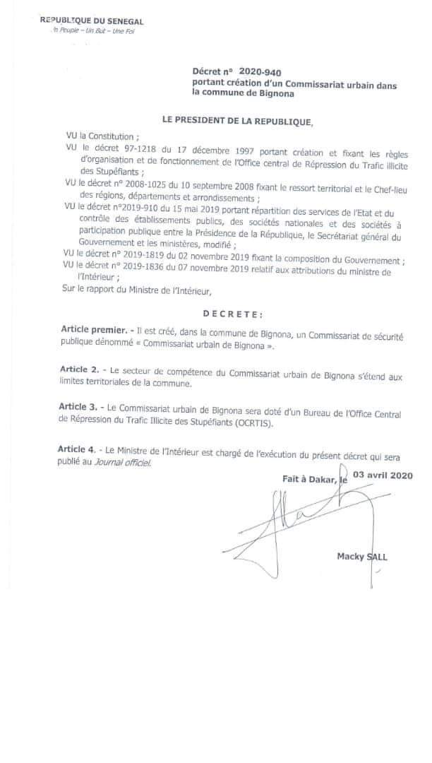 Bignona dispose désormais d'un Commissariat urbain