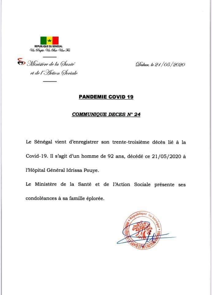 Covid-19 : Le Sénégal vient d’enregistrer son 33e décès 