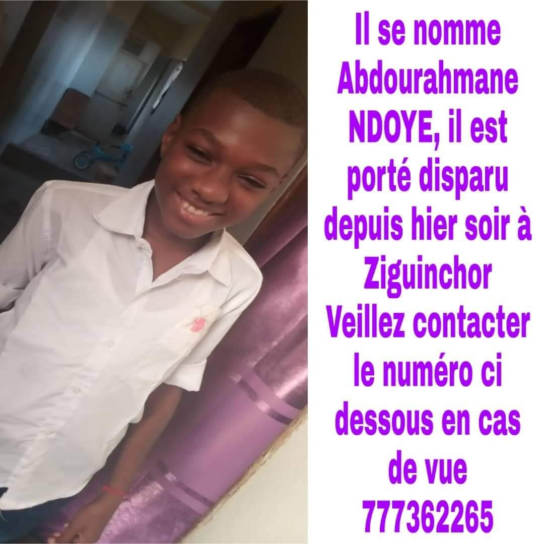 Ziguinchor : Le petit Abdourahmane Ndoye porté disparu depuis 4 jours, toujours introuvable 