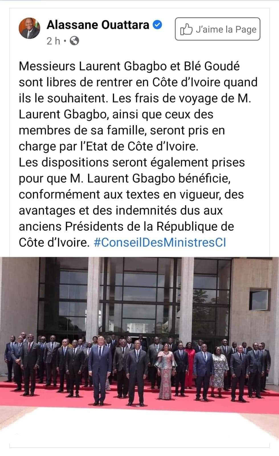 Retour de Bagbo en Côte d'Ivoire : Ouattara annonce que les frais de voyage seront pris en charge par l'Etat 