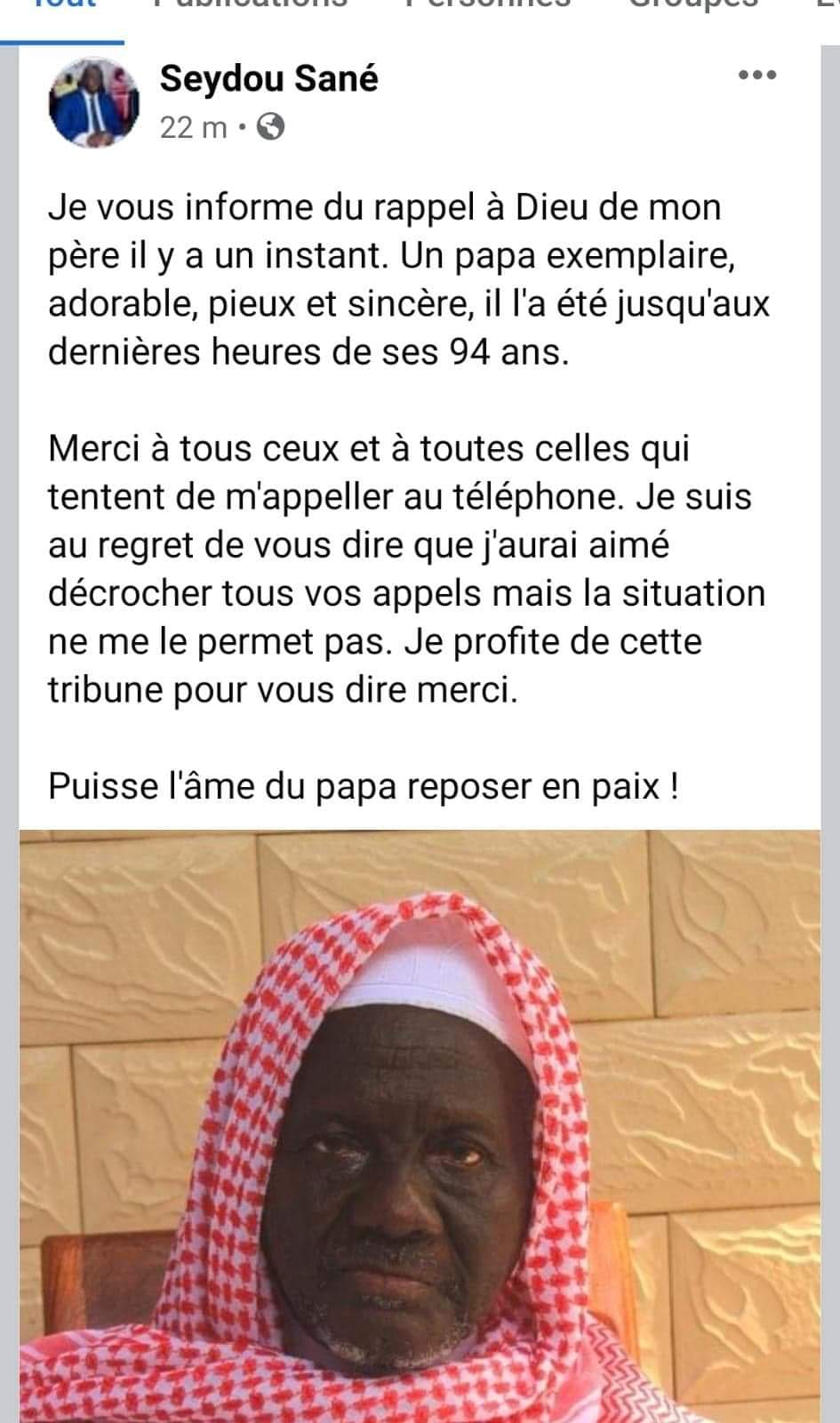 Nécrologie : Le président Seydou Sané a perdu son père