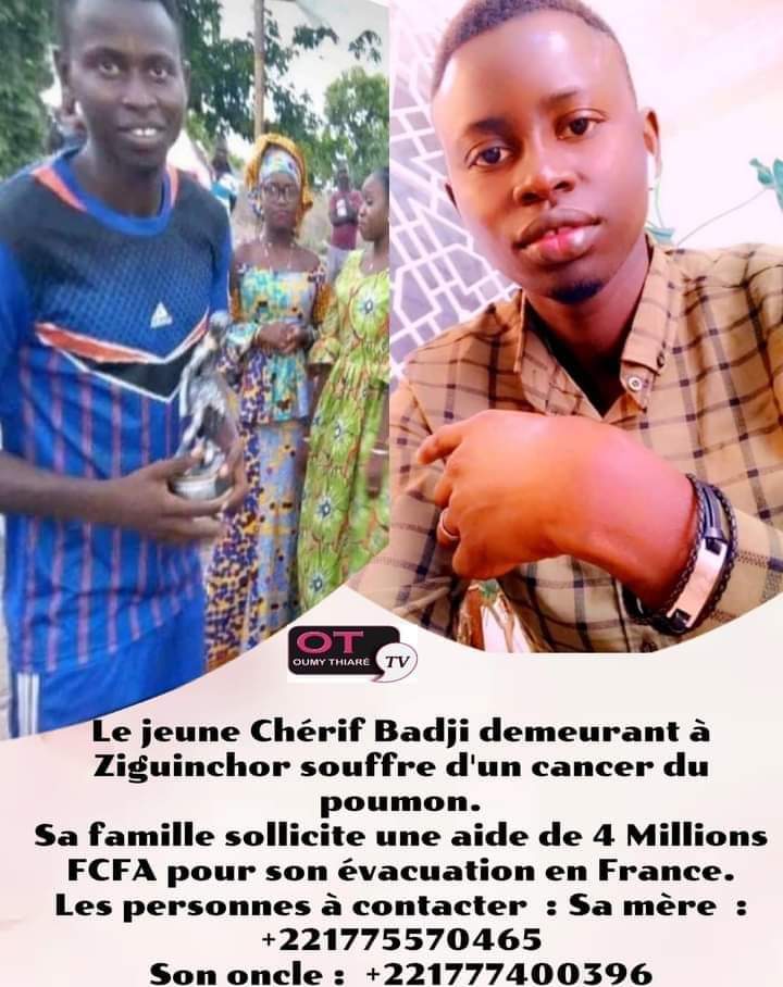 Ziguinchor : Sos pour sauver le jeune Chérif Badji qui souffre d'un Cancer du poumon