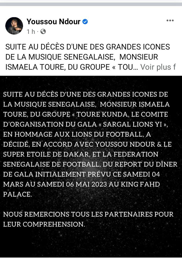 Décès d'Ismaël Touré du groupe Touré-Kunda : Youssou Ndour fait annuler le gala "Sargal lions yi"
