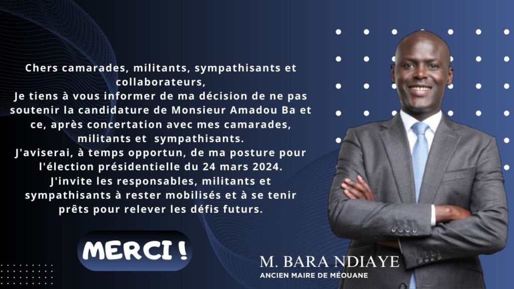 Bara Ndiaye : "Je vous informe ma décision de ne pas soutenir Amadou Ba"