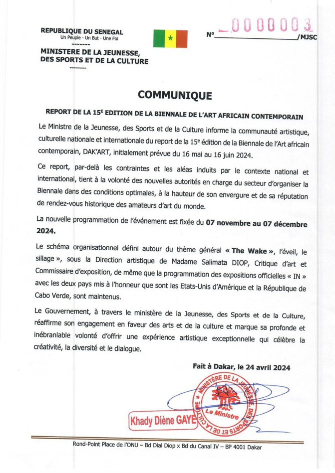 La 15e Biennale de l’art africain contemporain de Dakar reportée