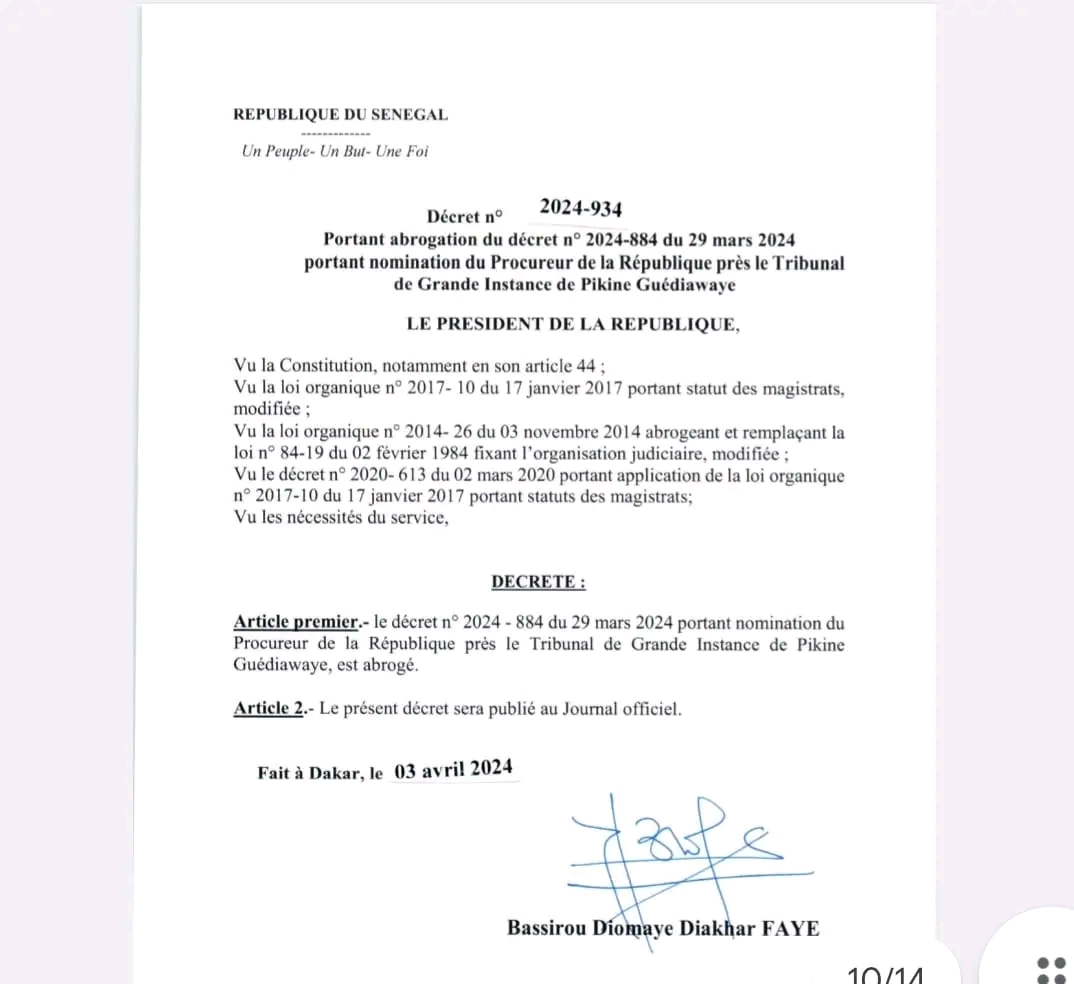 Annulation des nominations de Macky Sall dans la magistrature : Voici les décrets de Bassirou Diomaye Faye